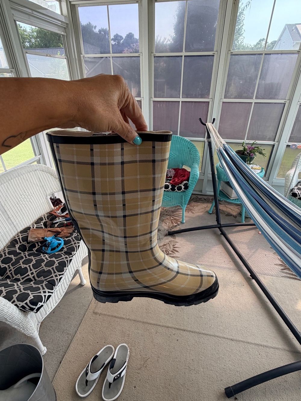 Plaid Rain Boots with Black Trim - Picture 2 of 8